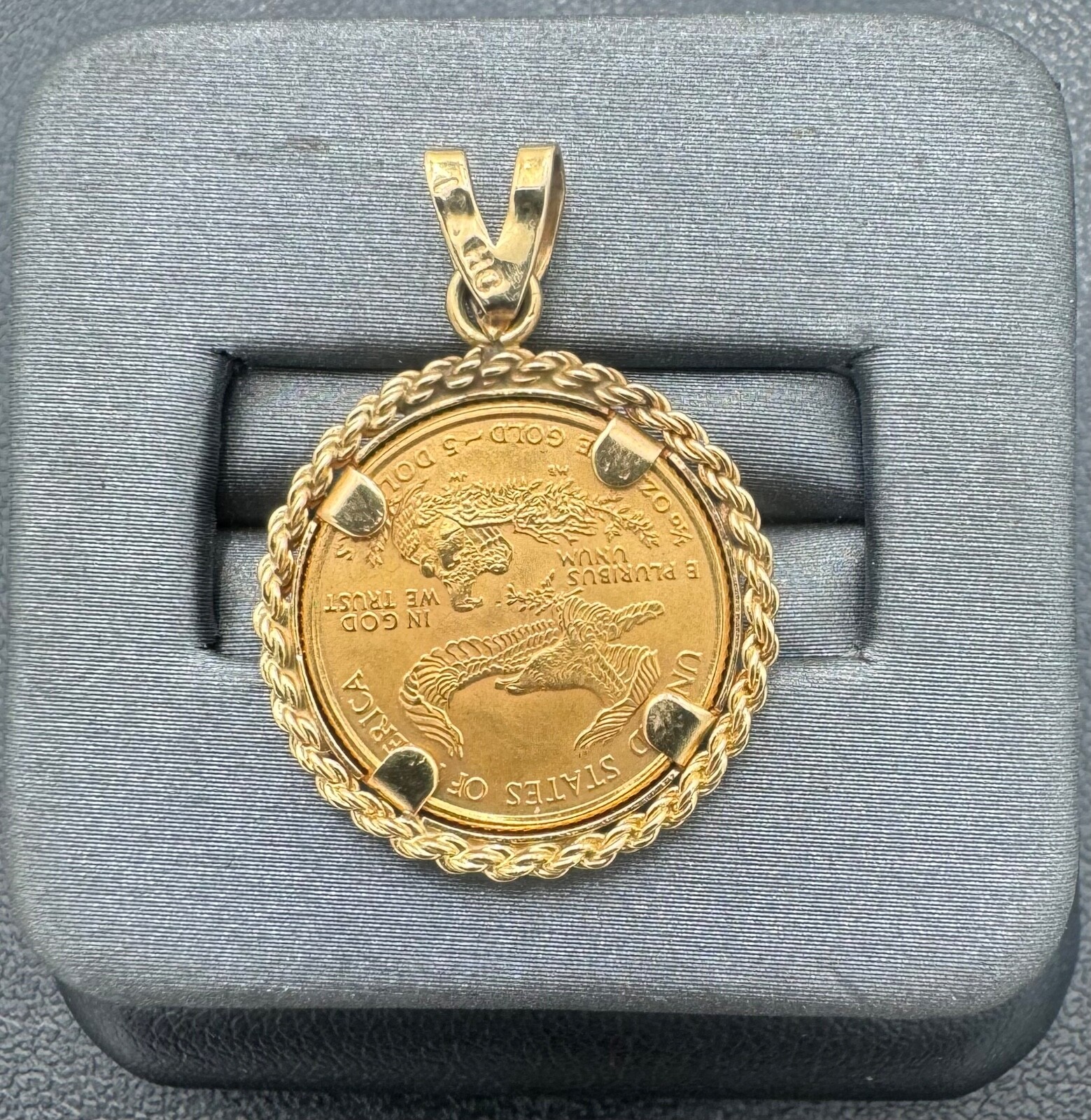 2000 American Gold Eagle $5 1/10ozt. Gold in 14kt Gold Rope Pendant, 3mm Bale