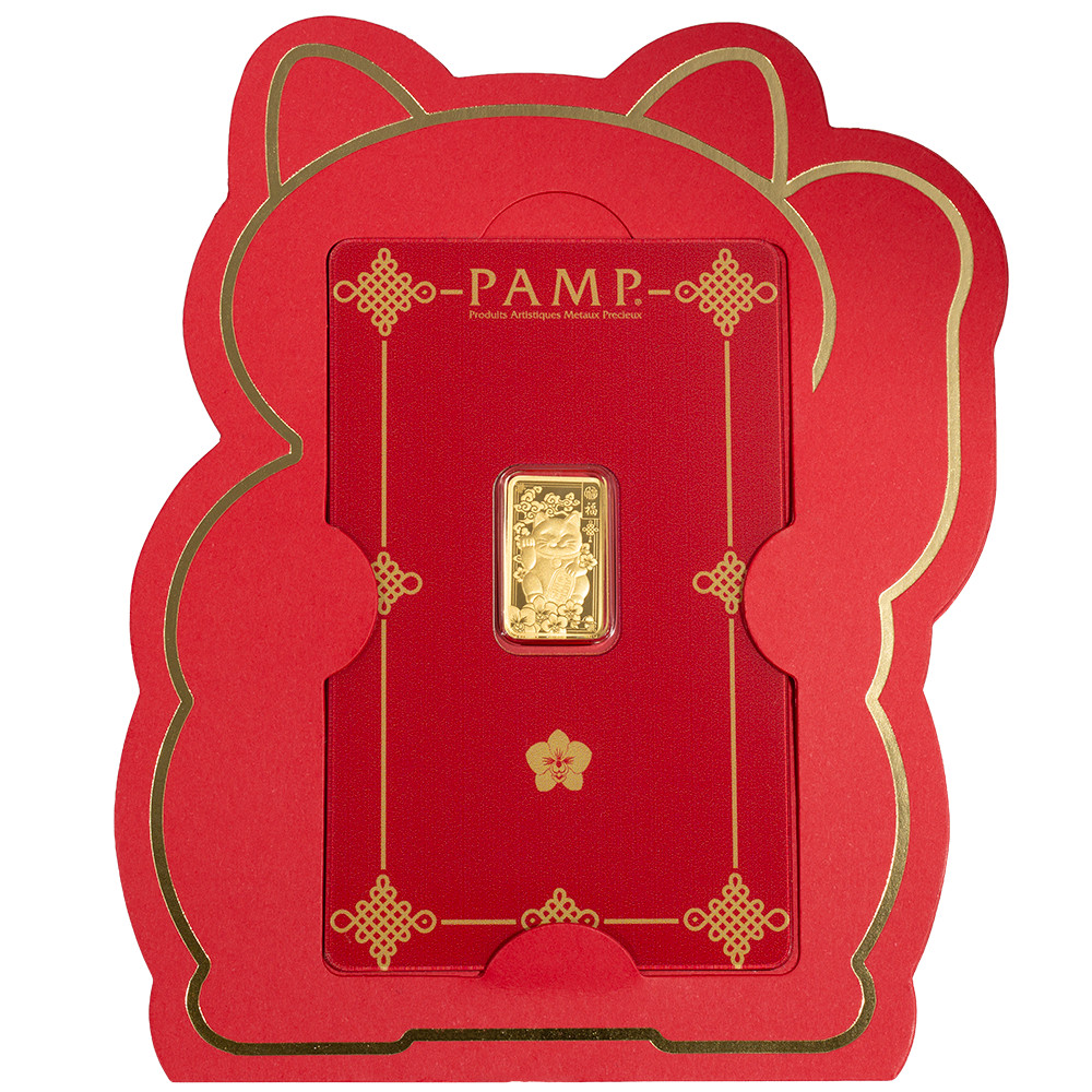 2.5 gram Gold Bar – PAMP Suisse Lucky Cat (In Assay w/ Sleeve)