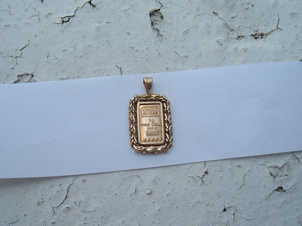 1 GRAM CREDIT SUISSE 999.9 GOLD BAR & 10K STAMPED MEXICO BEZEL PENDANT 3.2 GRAM