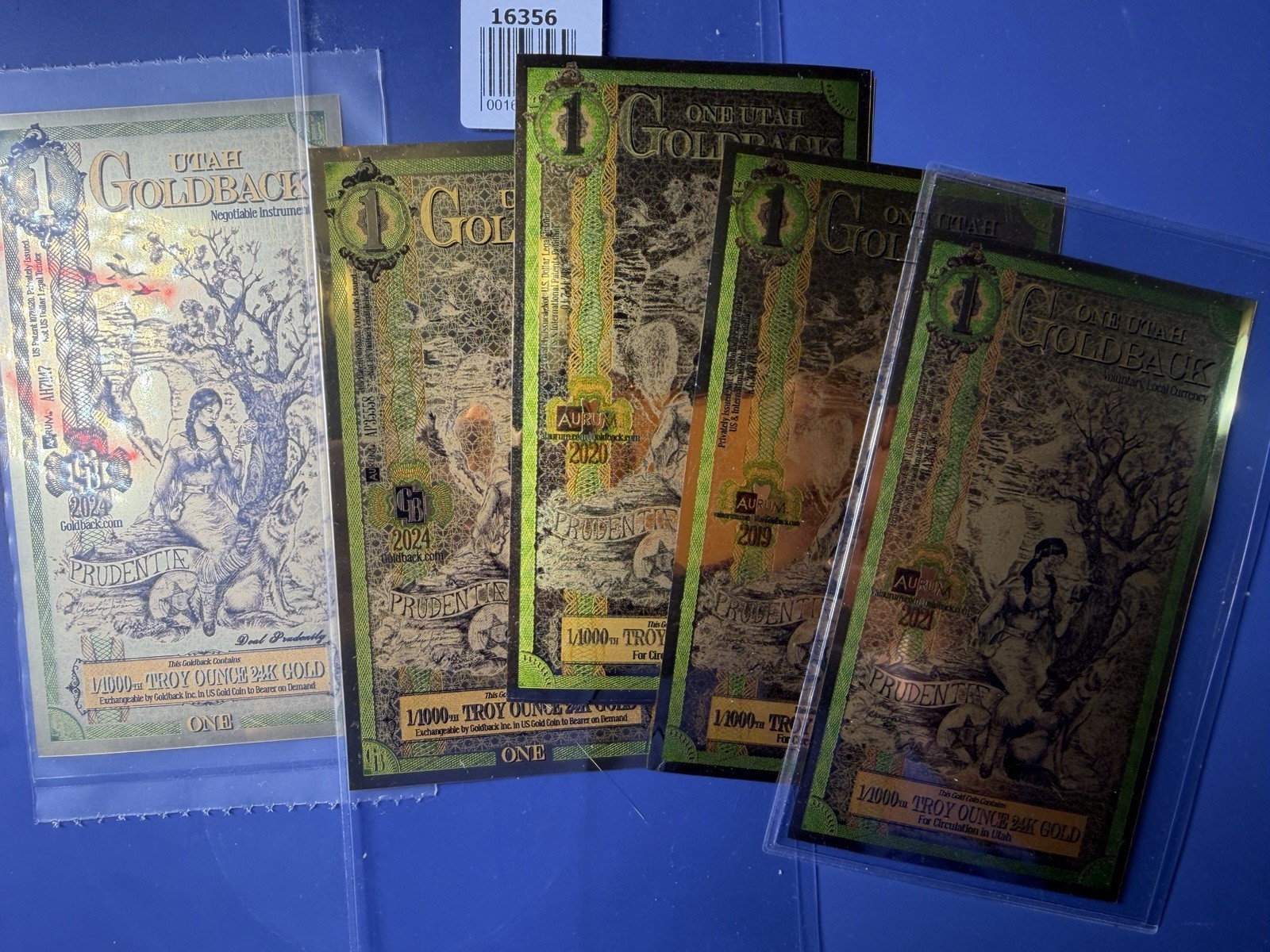 Lot Of (5) 1 Utah Goldbacks – Aurum Gold Foil Notes (24k) 1/1000 Oz 24K UNC