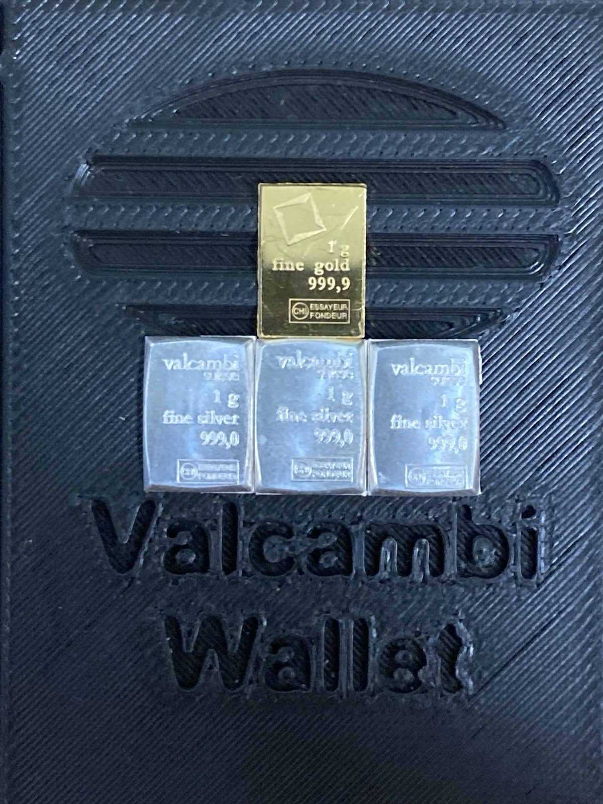 Valcambi Suisse CombiBar .9999 Fine Gold Bar 1 Gram- 3 Grams SILVER- With Wallet