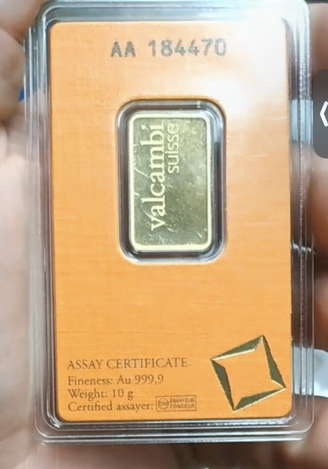 10 Gram Valcambi Suisse .9999 Fine Gold Bar Certified Assay -PURE 10 Grams TUQBA