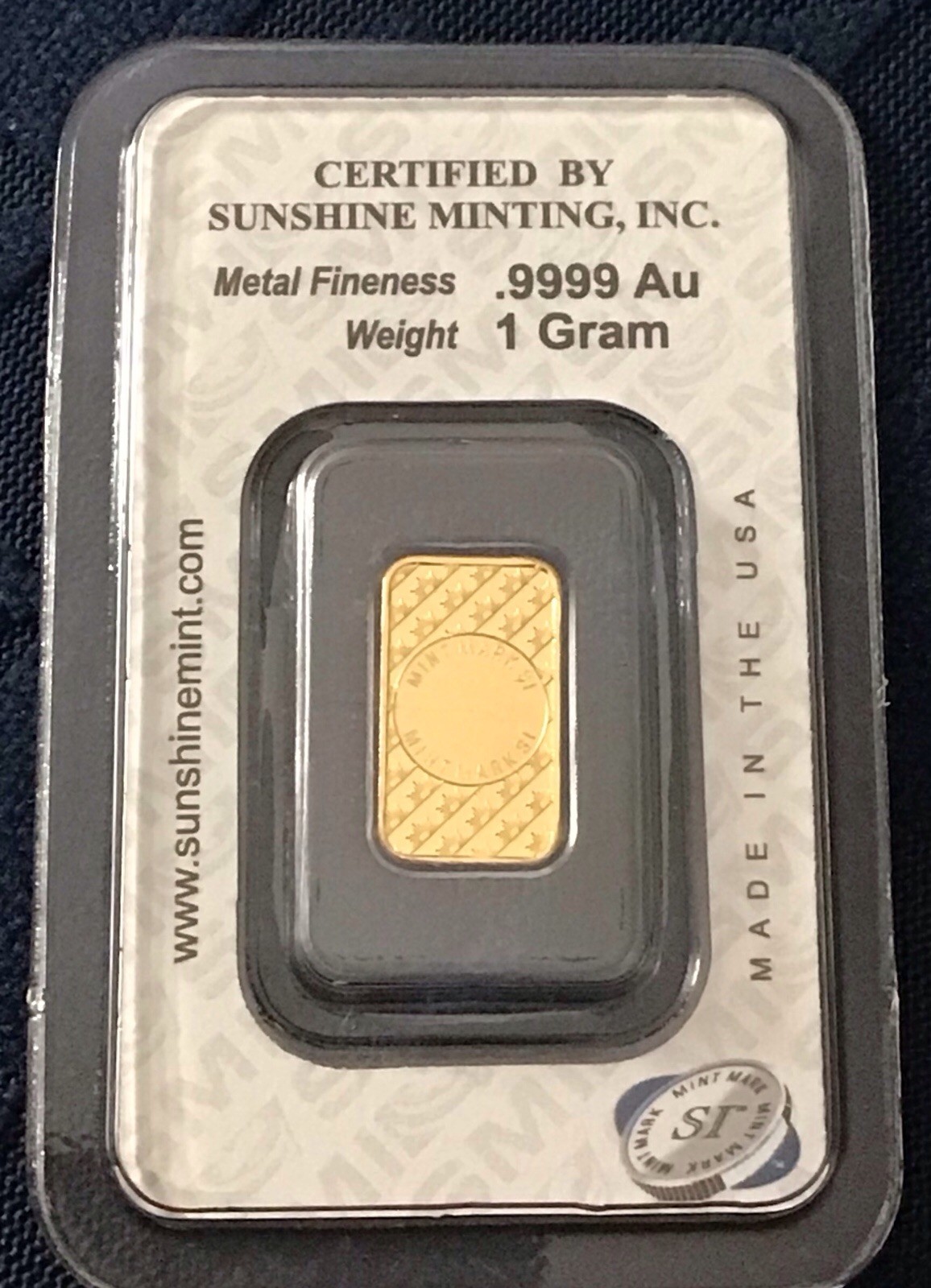 1 Gram Sunshine Gold Bar (New w/ Assay, MintMark SI)