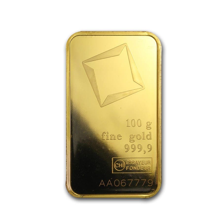 100 gram Gold Bar – Valcambi (Pressed w/Assay)