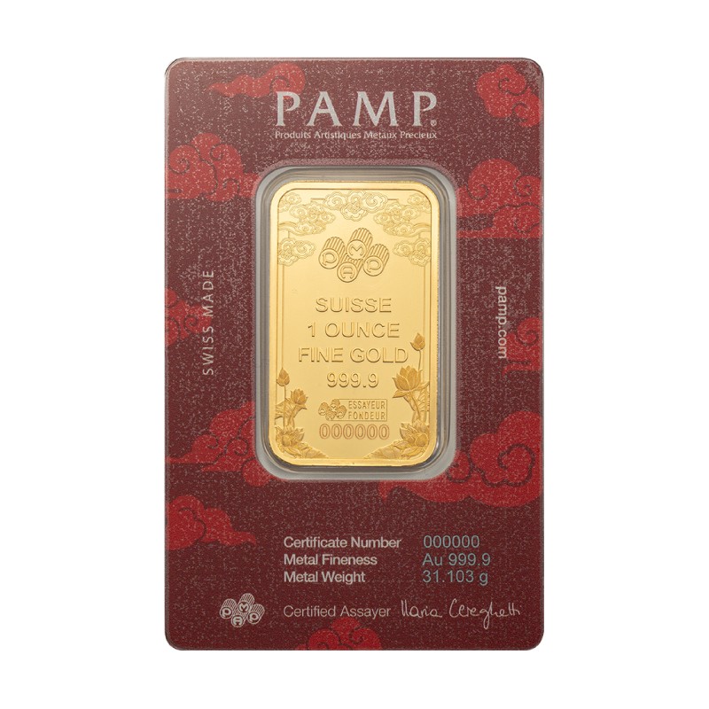 1 oz PAMP Good Luck Yellow Dragon Gold Bar