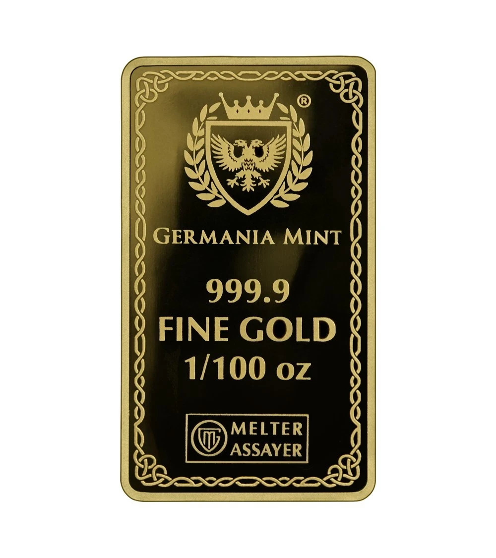 Germania Mint 1/100 oz Gold Bar Frigg in Assay Card