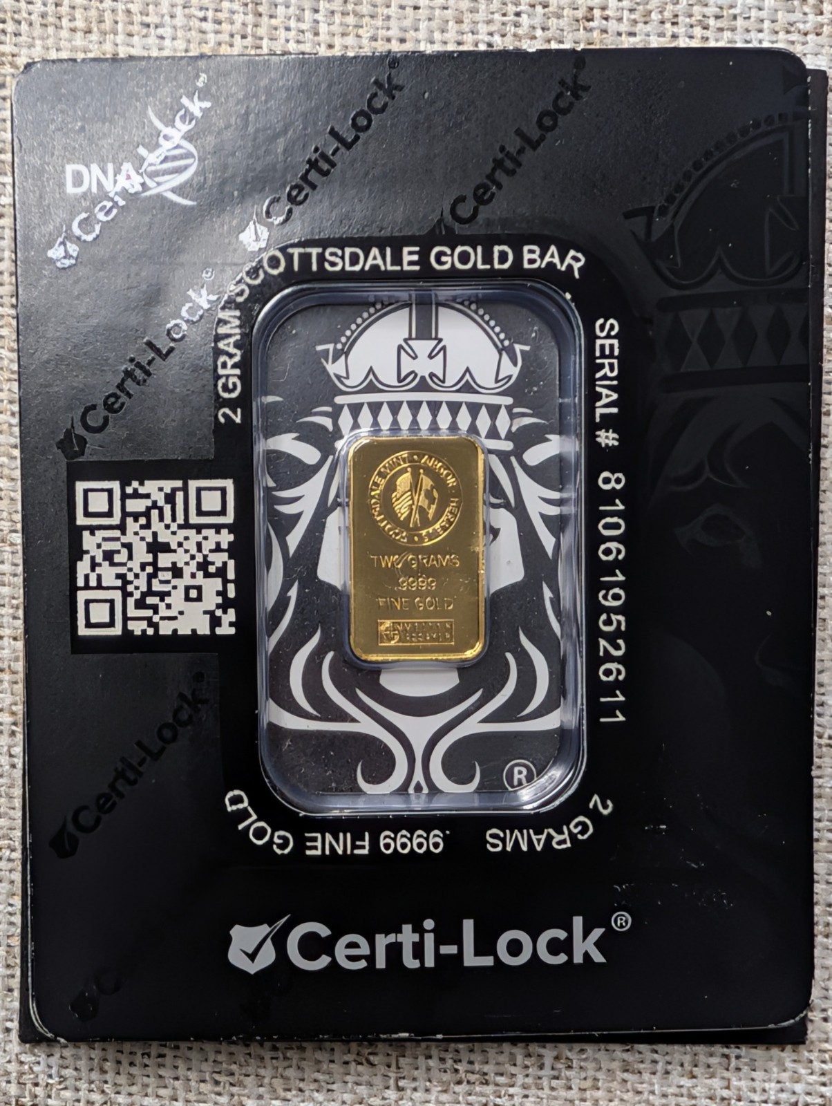 Scottsdale Mint 2 Gram .9999 Gold Bar – Sealed in Certi-Lock COA!