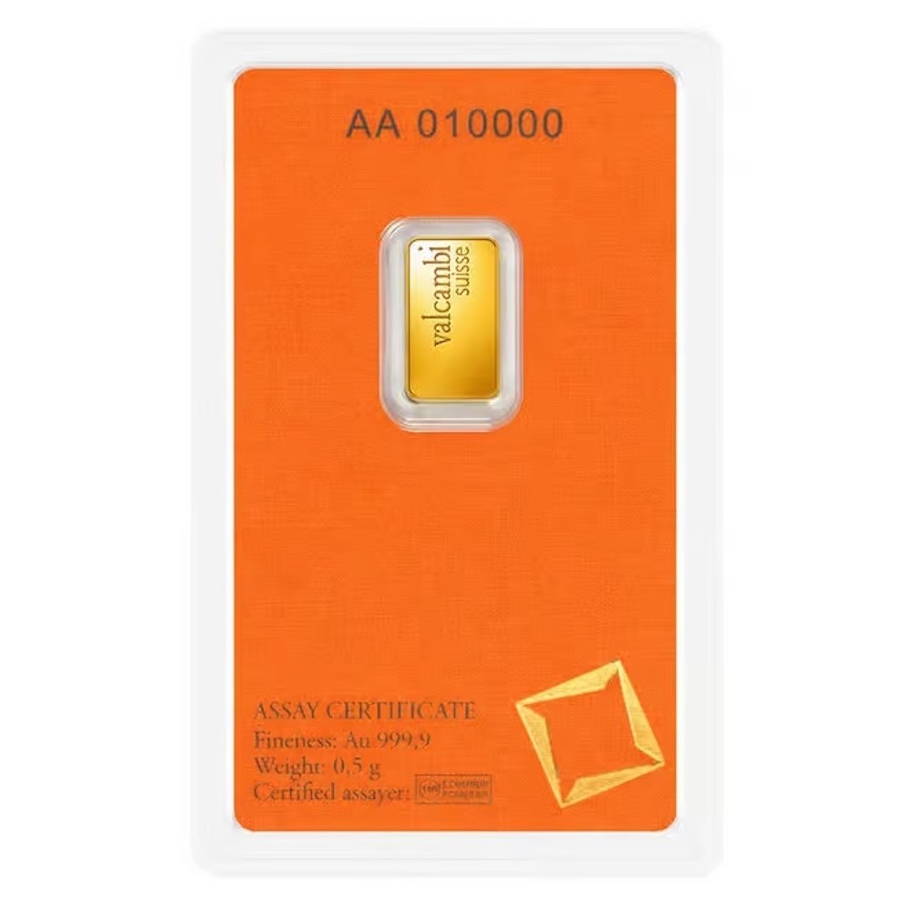 1/2 gram Gold Bar – Valcambi Suisse – 999.9 Fine in Sealed Assay