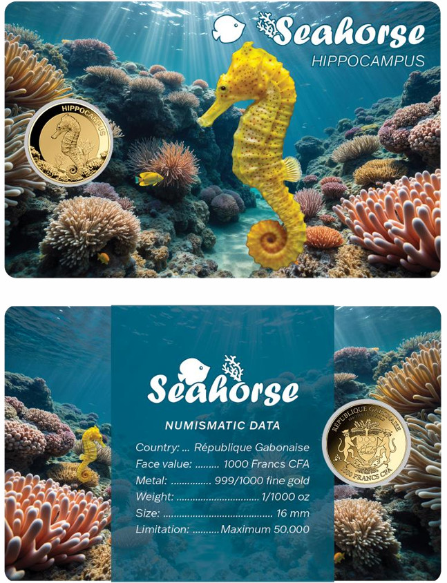 Seahorse 1/1000 Oz Gold 999 coin card 3000 Fran