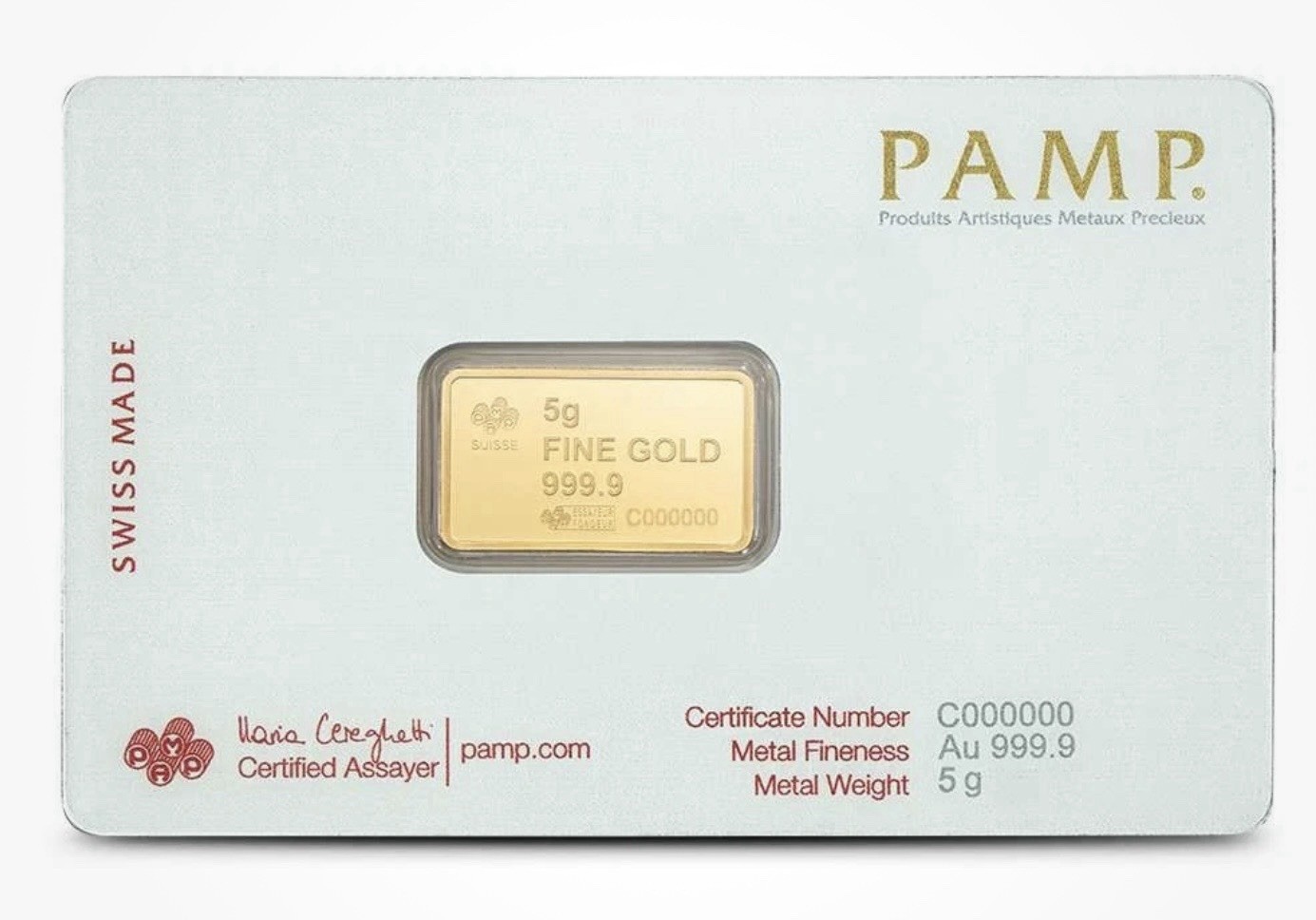 5 Gram PAMP Suisse America The Free Bald Eagle Gold Bar (New w/ Assay)