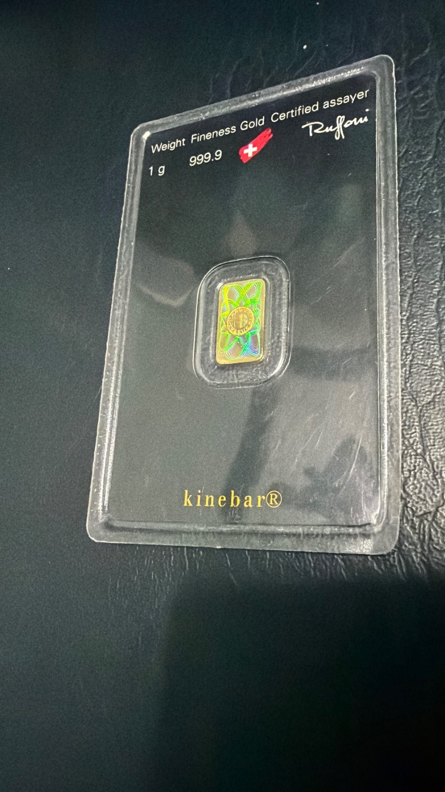 Argor Heraeus Kinebar Holographic 1 gram .9999 fine Gold Bar