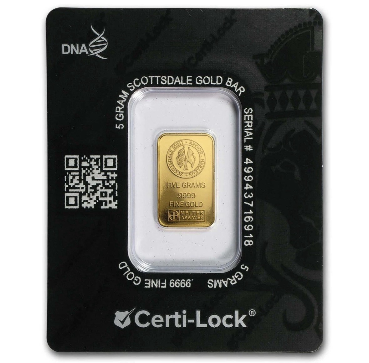 5 gram Gold Bar – Scottsdale Mint (In Certi-Lock® Assay, Black)