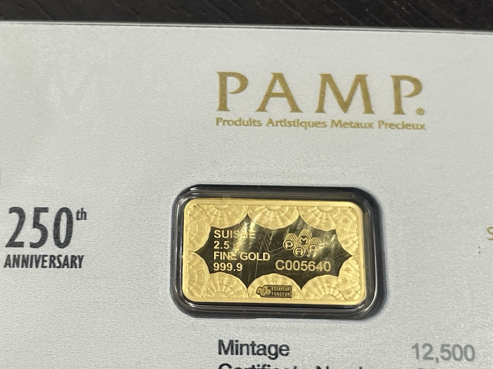 250th Anniversary of The United States of America 2.5 Gram Gold Bar In Assay