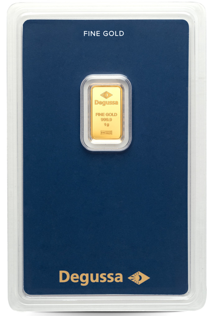 Gold Bar 1 Gram Degussa 999.9 Fine Original Blister Card Certificate 1g Gold