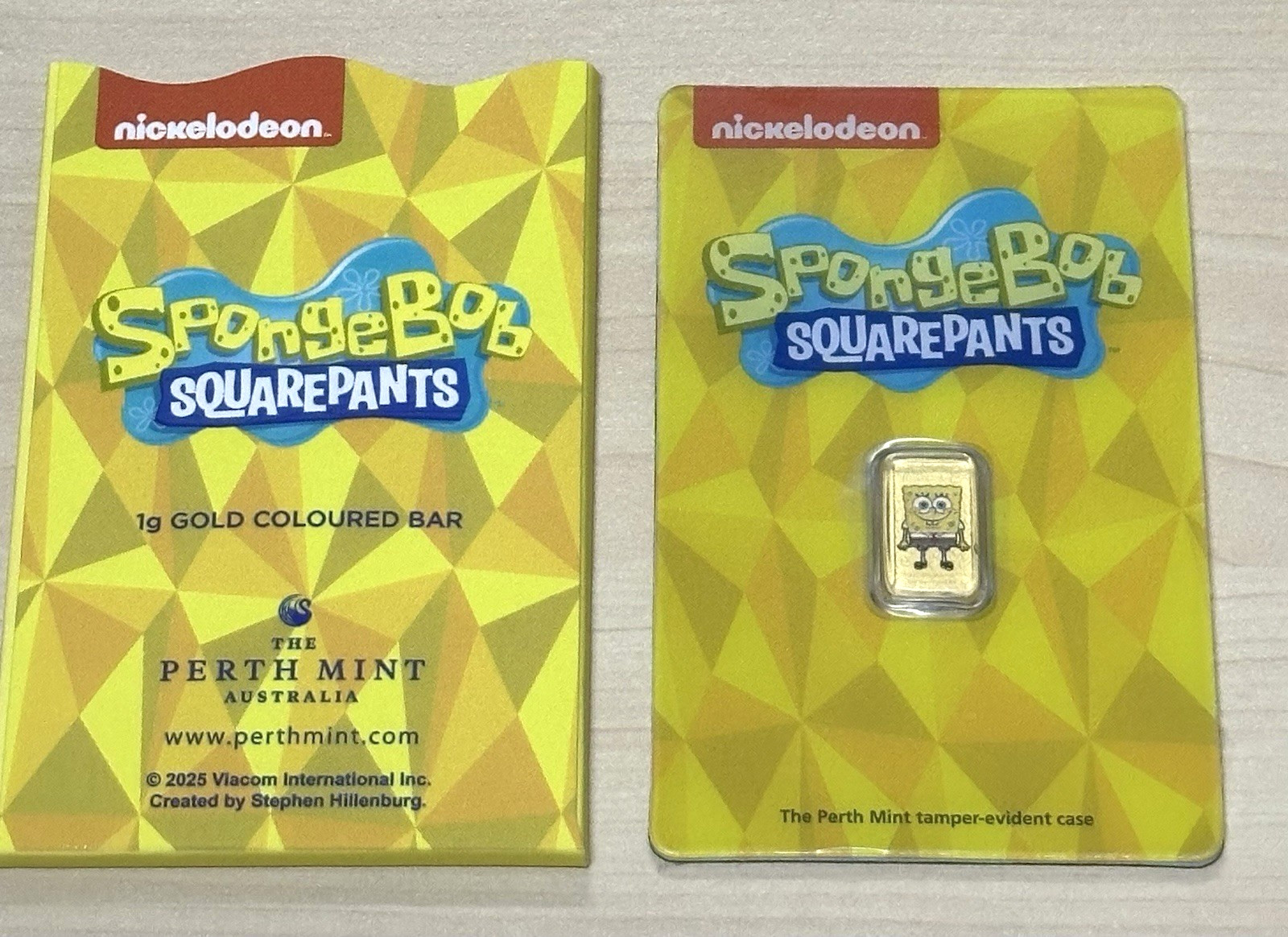 2025 SPONGEBOB SQUAREPANTS 1g 1 gram Gold Colorized Bar Perth Mint Mintage 3000