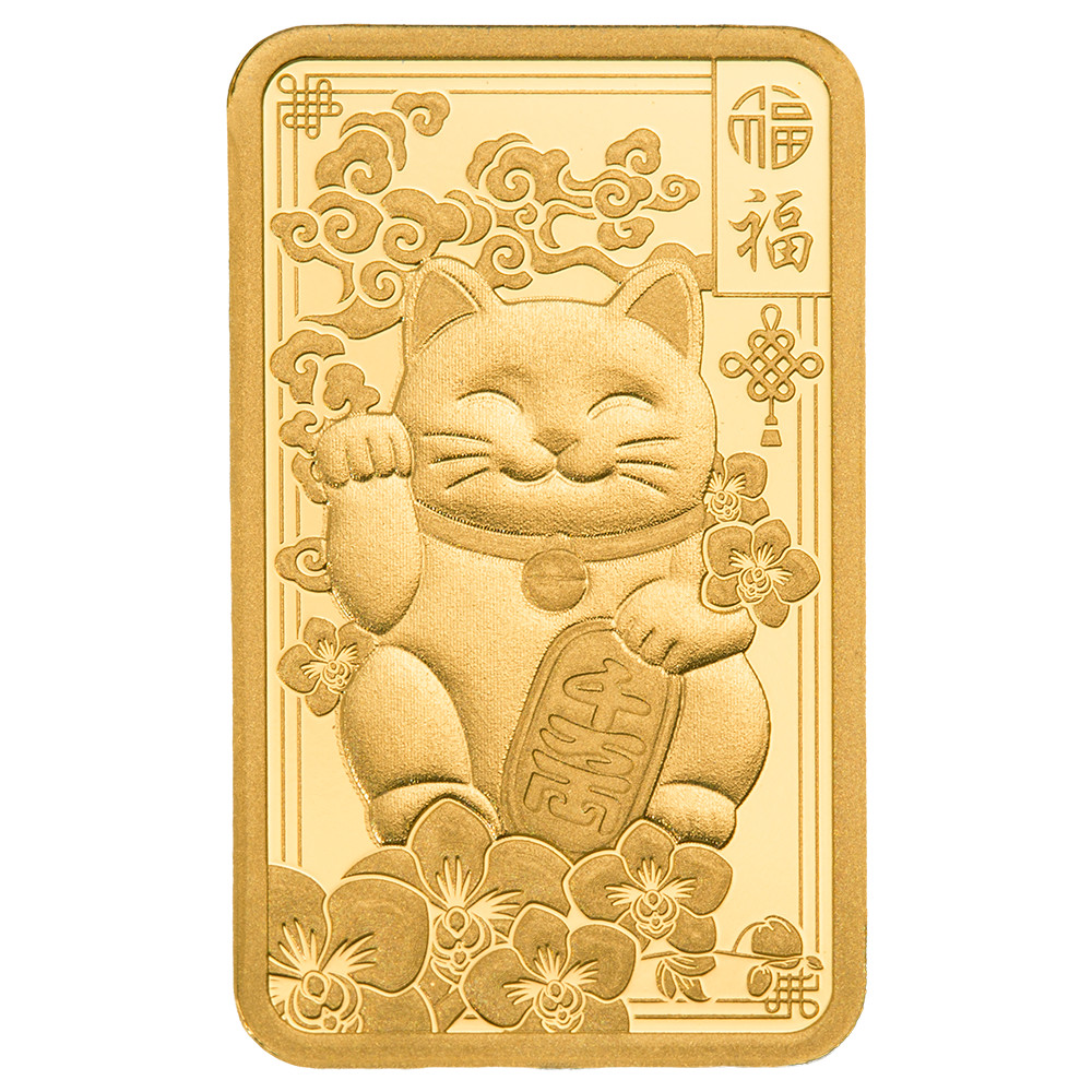 2.5 gram Gold Bar – PAMP Suisse Lucky Cat (In Assay w/ Sleeve)