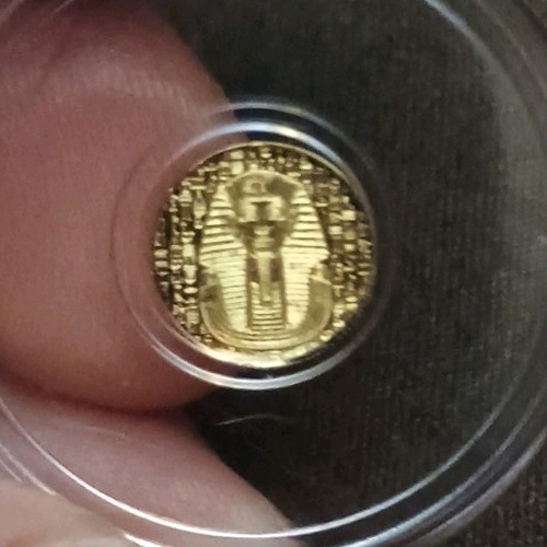 1/200th Gold monarch Egyptian King Tut /reverse Eye of Ra. protective capsule