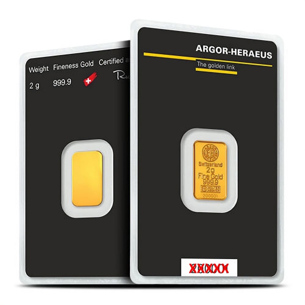 2 gram Gold Argor Heraeus Bar 2 g .9999 Fine Gold – In Assay