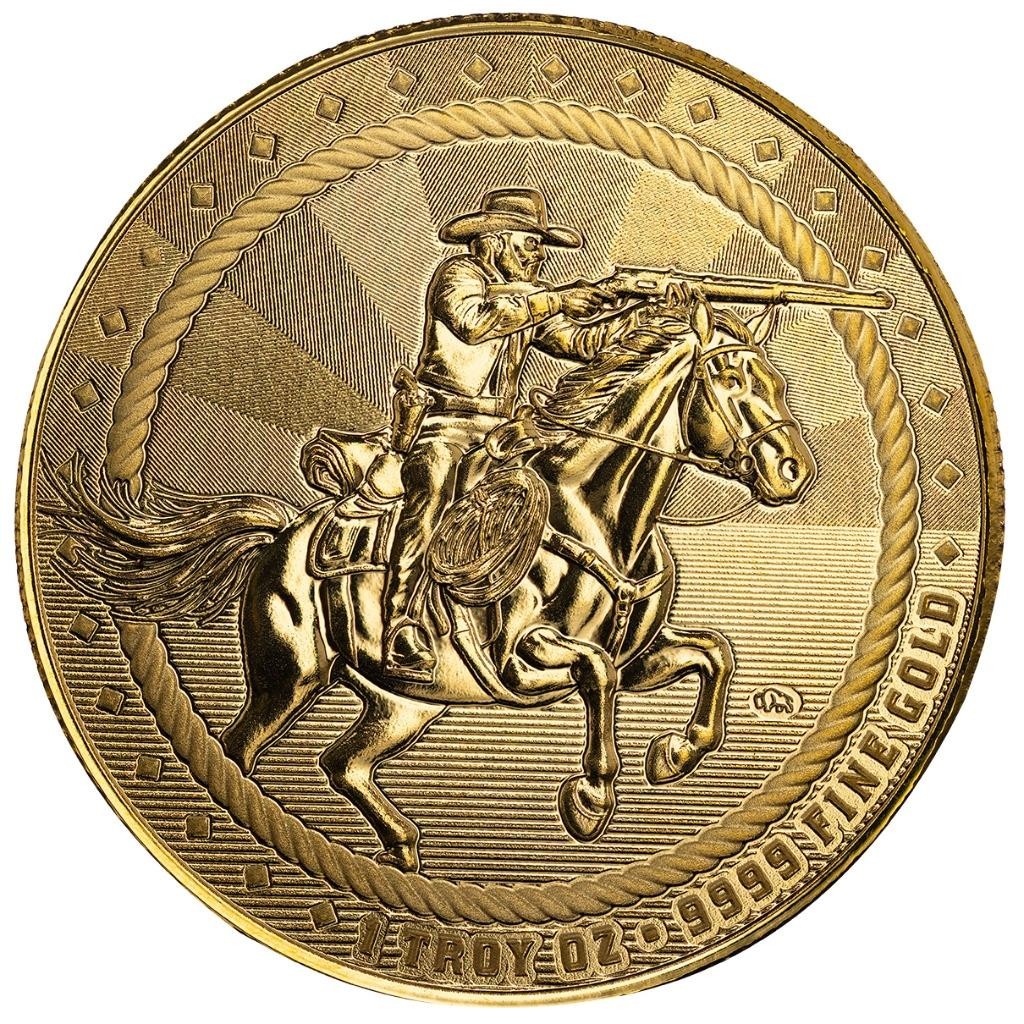 1 oz Gold Cowboy Rifleman w/ Buffalo Privy .9999 Gold Bullion Round in COA #A705
