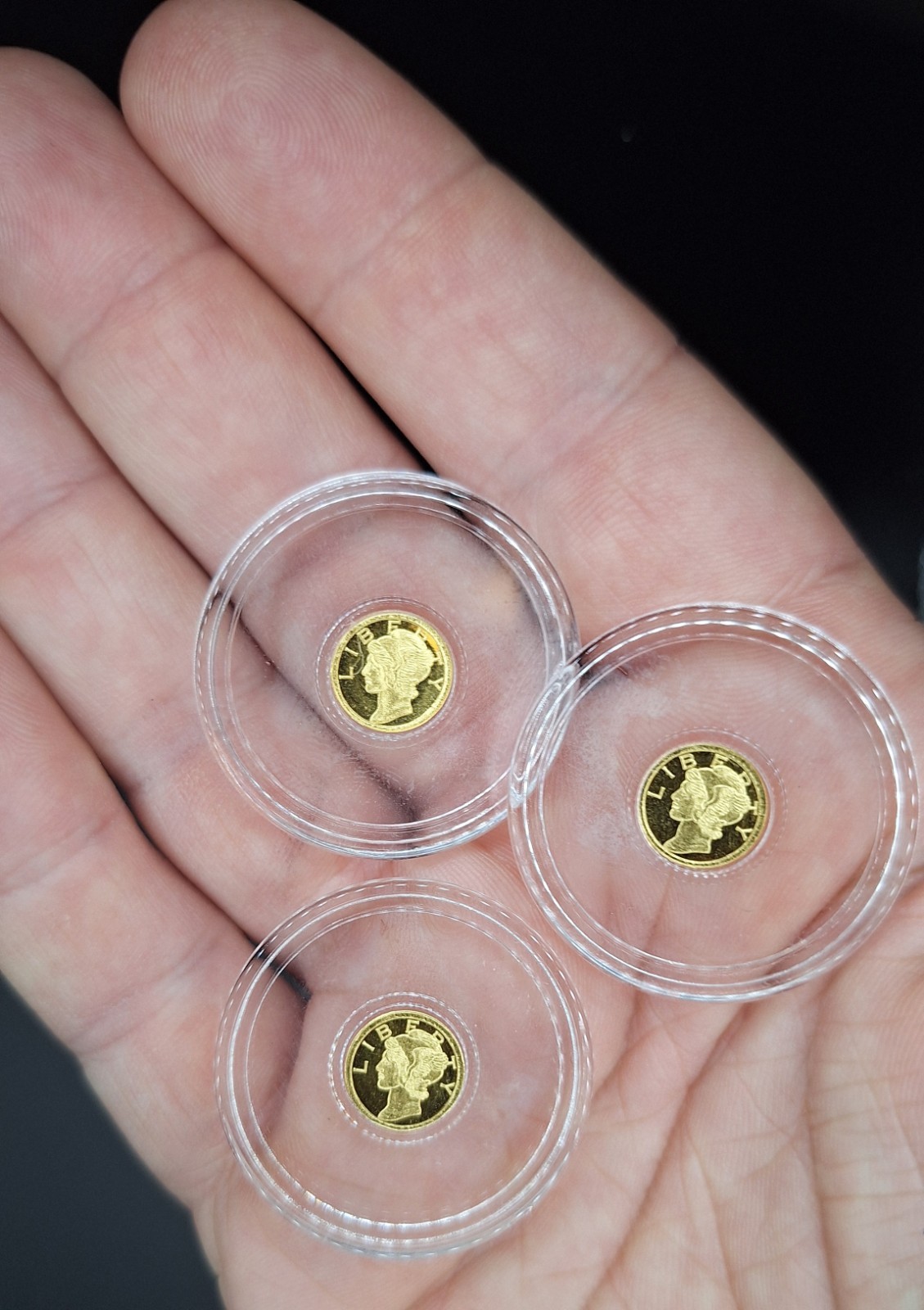 Set of 3 | Mercury Gold Dime Rounds | 1/200 oz .9999 Pure Gold ✨