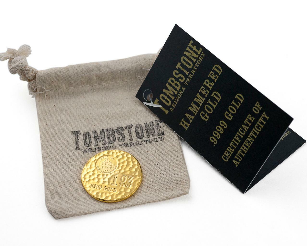 1 oz Tombstone Hammered Gold Round – 1 oz .9999 Gold w/ COA BU #A418