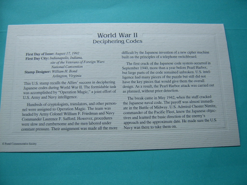 ALLIES DECIPHER CODES WORLD WAR II 22KT GOLD STAMP COMMEMORATIVE W STAMP #4