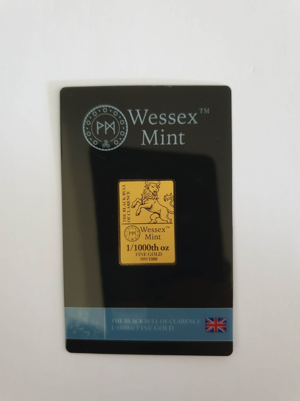 1/1000 oz The Black Bull of Clarence 999/1000 Pure 24K Gold Bar- Wessex Mint New