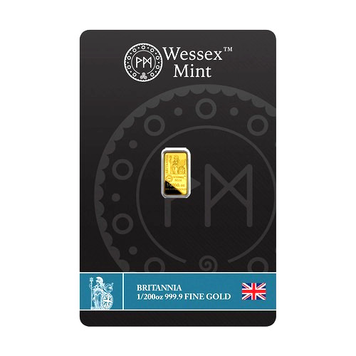 Britannia 1/200th oz Fine Gold 999.9 Bullion Bar in Blister by Wessex Mint