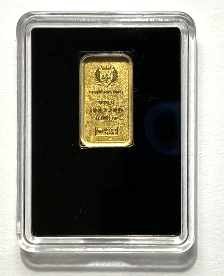 Germania Mint 1/100 oz Gold Bar in Plastic Capsule