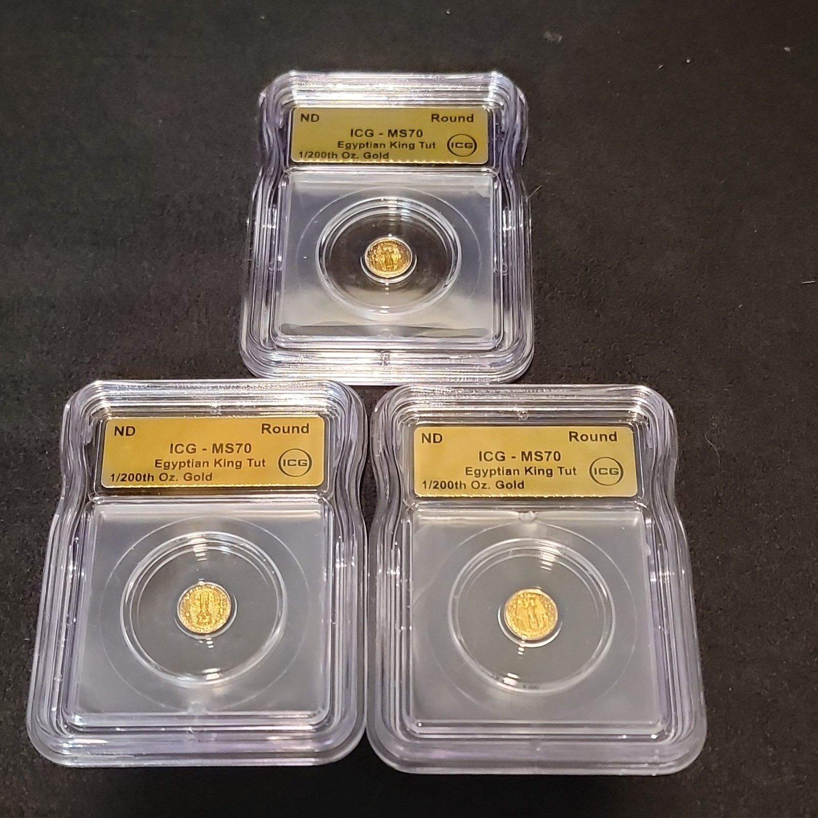 ICG Graded Egyptian King Tut 1/200th Oz Gold Round Graded Lot of 3