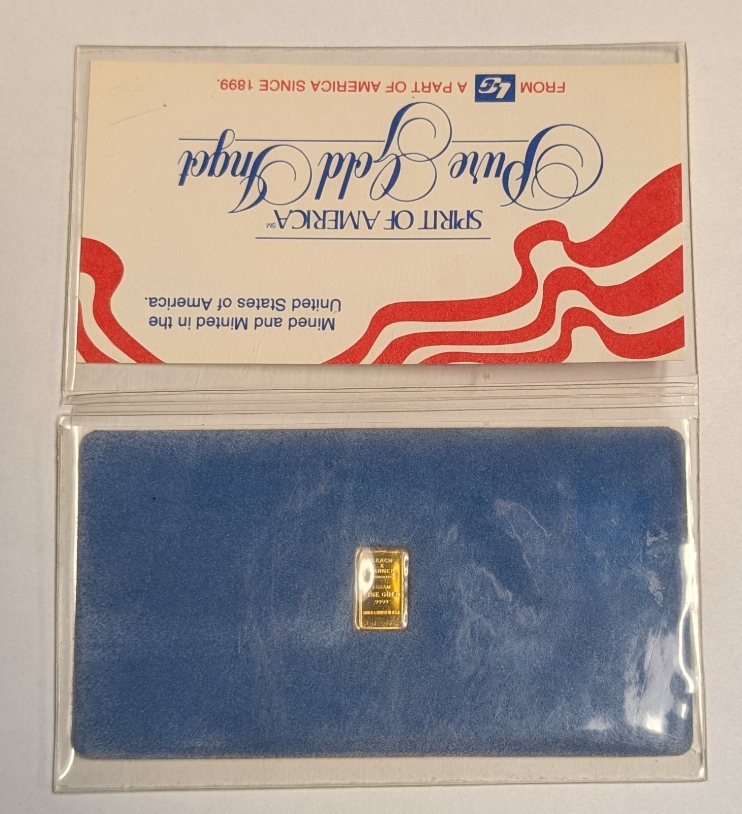 RARE 1 Gram .9999 Gold Bar ~ “Spirit of America” by Leach & Garner Attleboro, MA