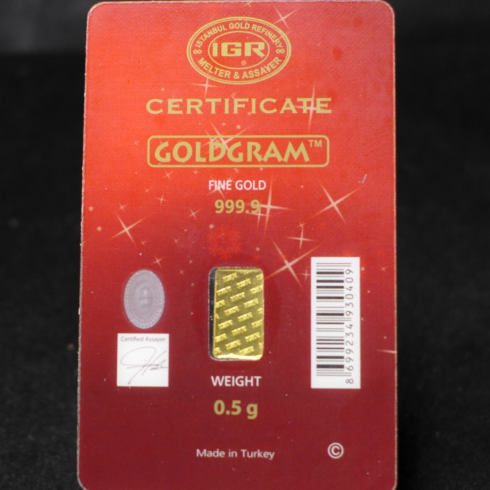 IGR 0.5g 999.9 Fine Gold Bar Merry Christmas Card