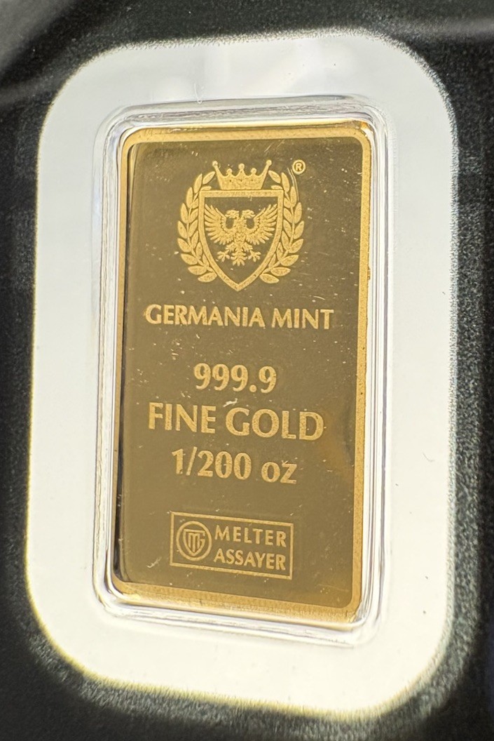 Germania Mint 1/200oz Gold Lady Germania Proof Bar W/ Safepack Assay Card