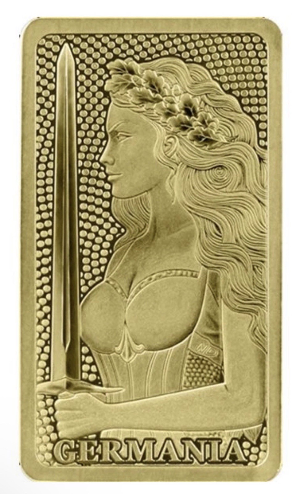 Germania 1/100 oz Gold Proof Stamped Bar In Assay