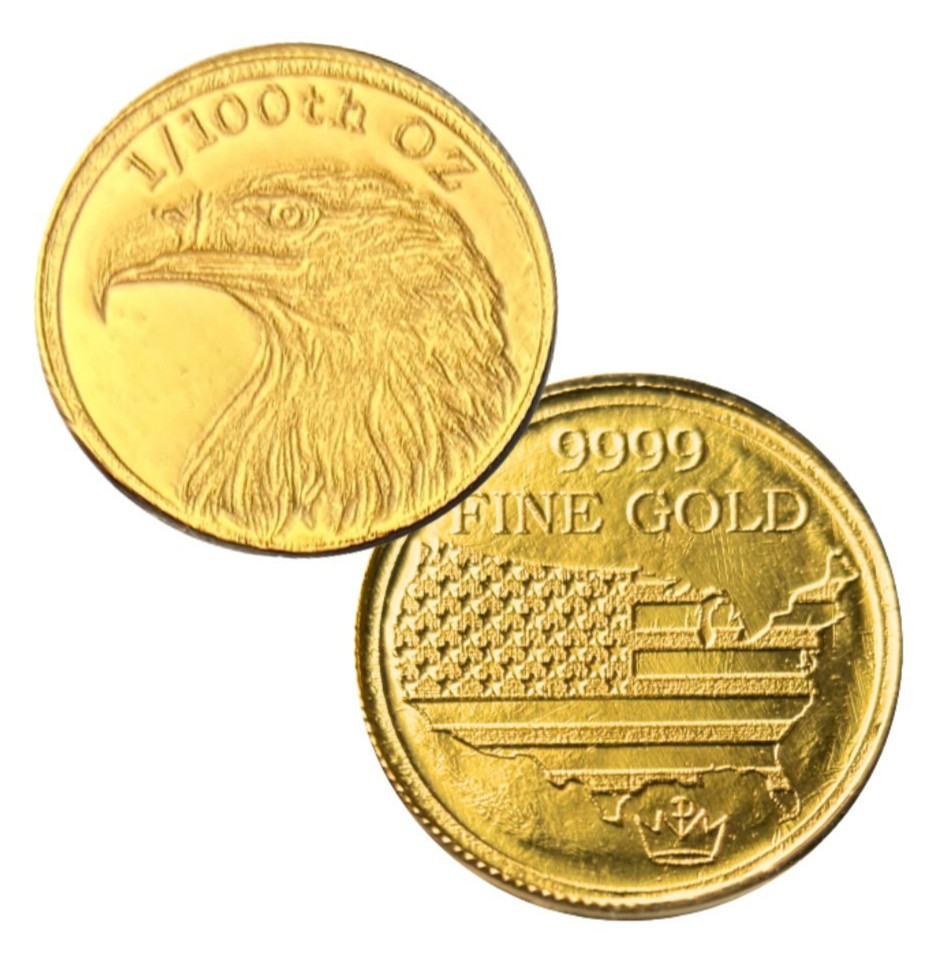 1/100 oz .9999 Fine Gold Round American Eagle & Flag in Clear Capsule – Monarch