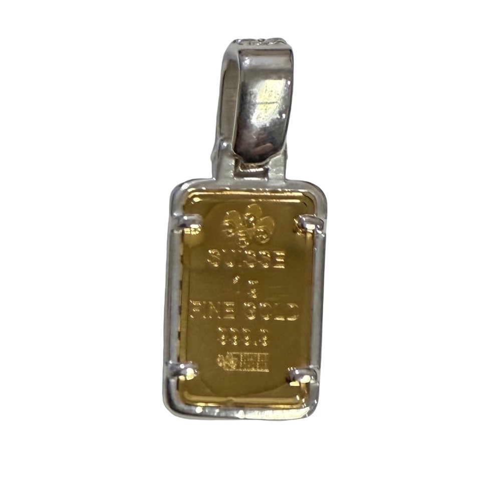 Pamp Suisse Fortuna 1 g Bar Pendant with Sterling Silver Cubic Zirconia Bezel