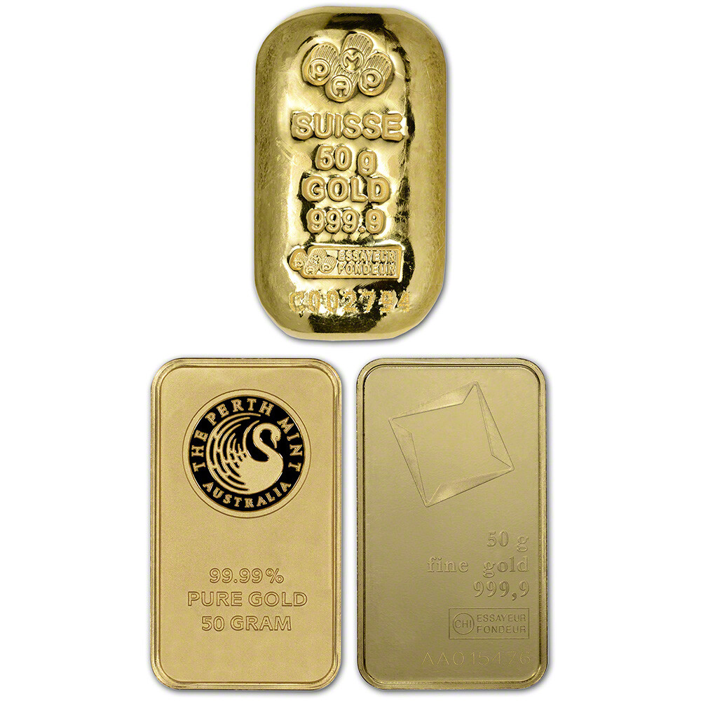 50 gram Gold Bar – Random Brand – Secondary Market – 999.9 Fine