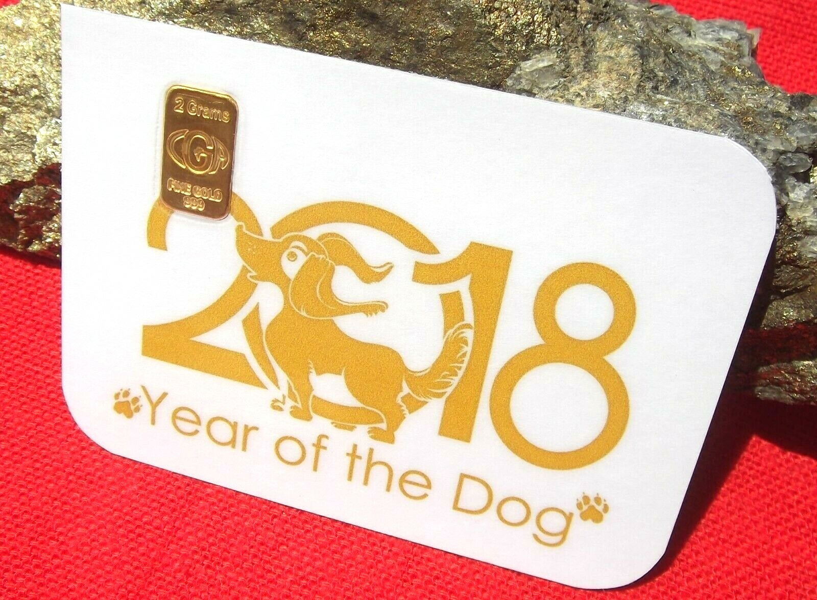 2 gram GOLD CGA BULLION Year of the DOG Gold Sealed ingot (In Assay).2 DAY SHIP