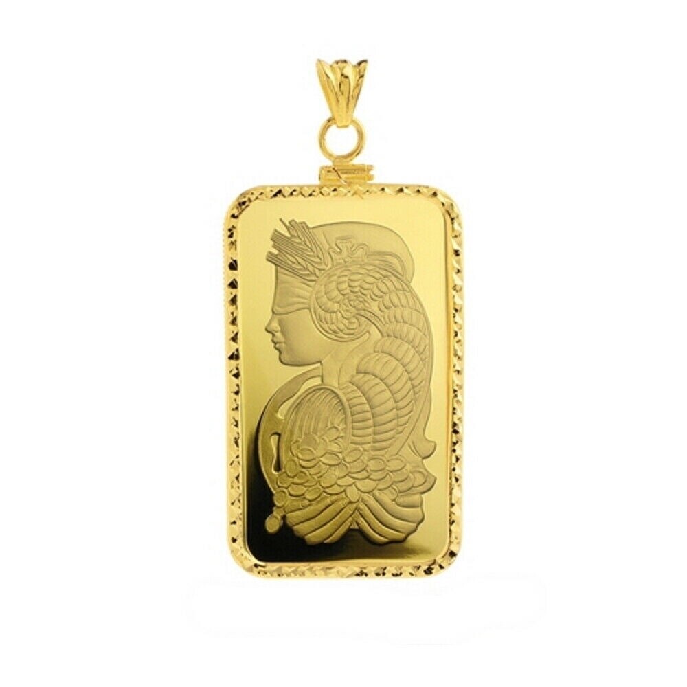 Pendant – PAMP Suisse Fortuna 1 oz .9999 Gold Bar Mounted In 14K Gold Bezel