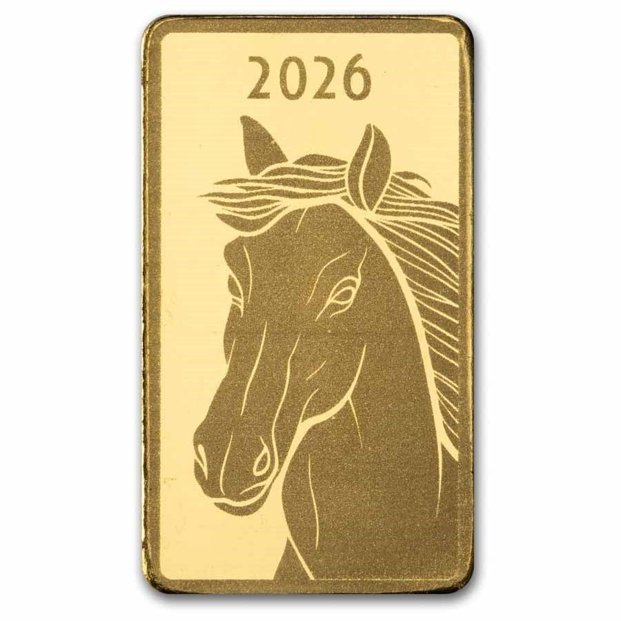 LUNAR Year of the HORSE 2026 Swiss 1 Gram .9999 Pure 24karat GOLD Bullion Bar
