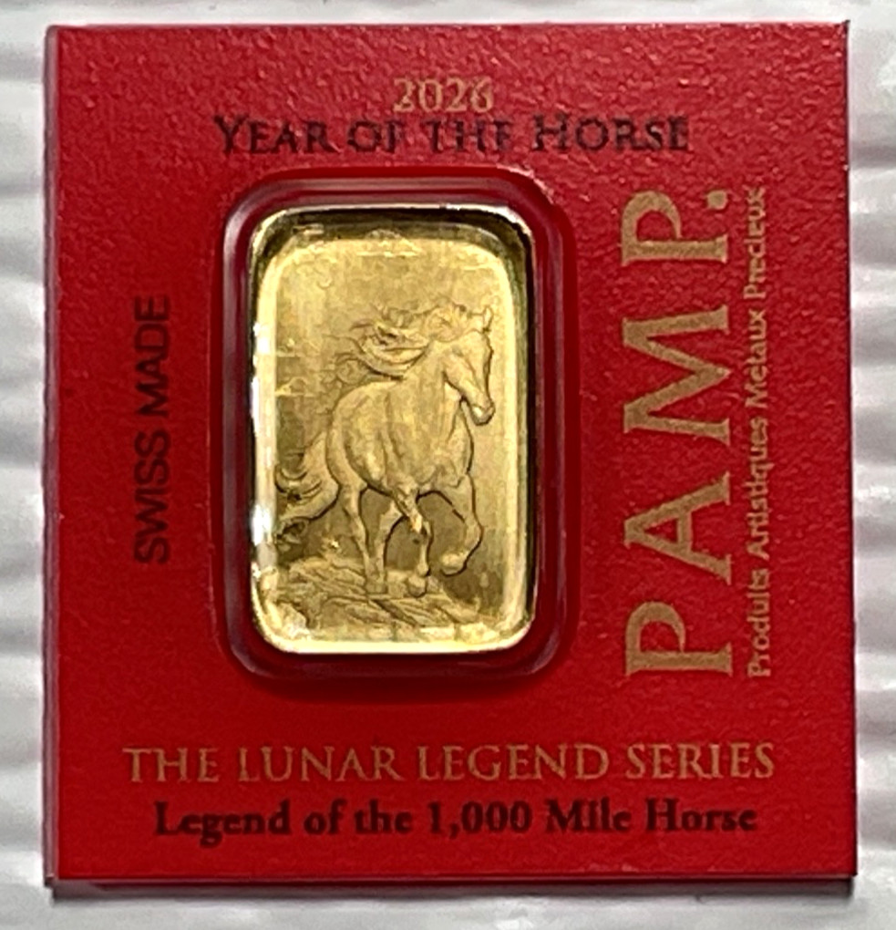 2026 1 Gram PAMP Suisse Lunar Legends 1,000 Mile Horse Multigram .9999 Gold Bar