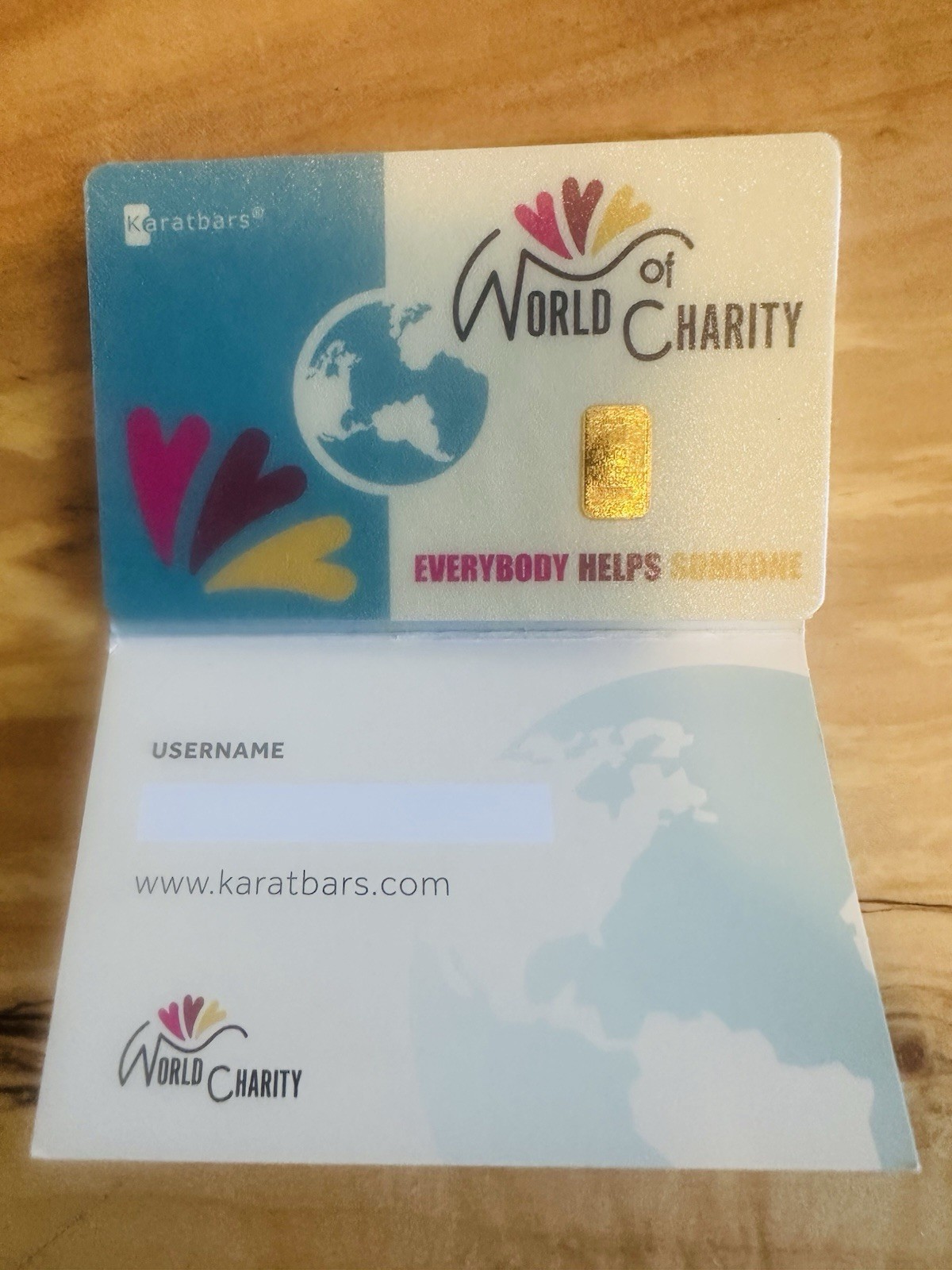 .1g Gold Bar In World Of Charity Card