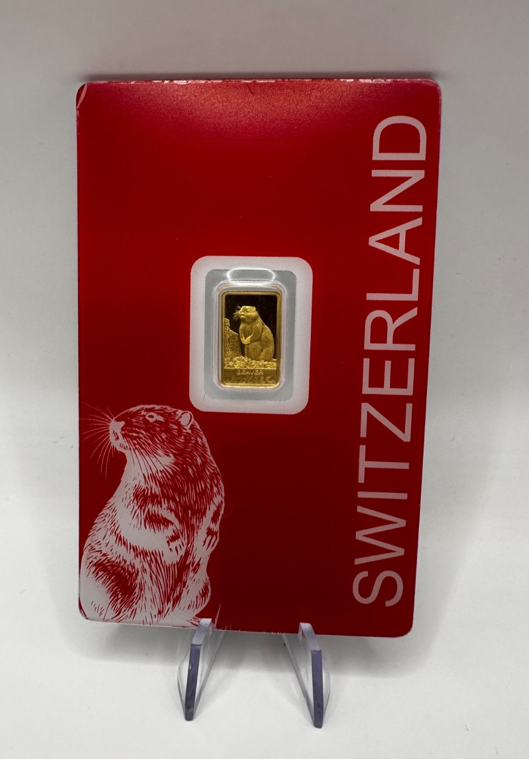 PAMP Suisse Beaver 1g Gold Bar .999 Red Series Switzerland Goldbarren No. 1818