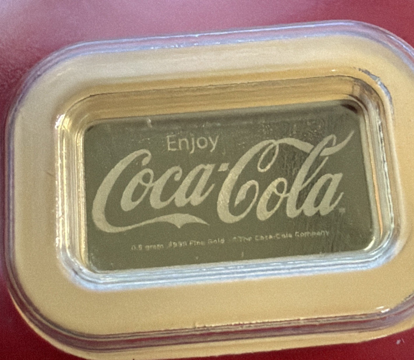 Coca-Cola 1/2 .5 Gram Gold Bar .9999 Fine Gold in Assay Card Collectible