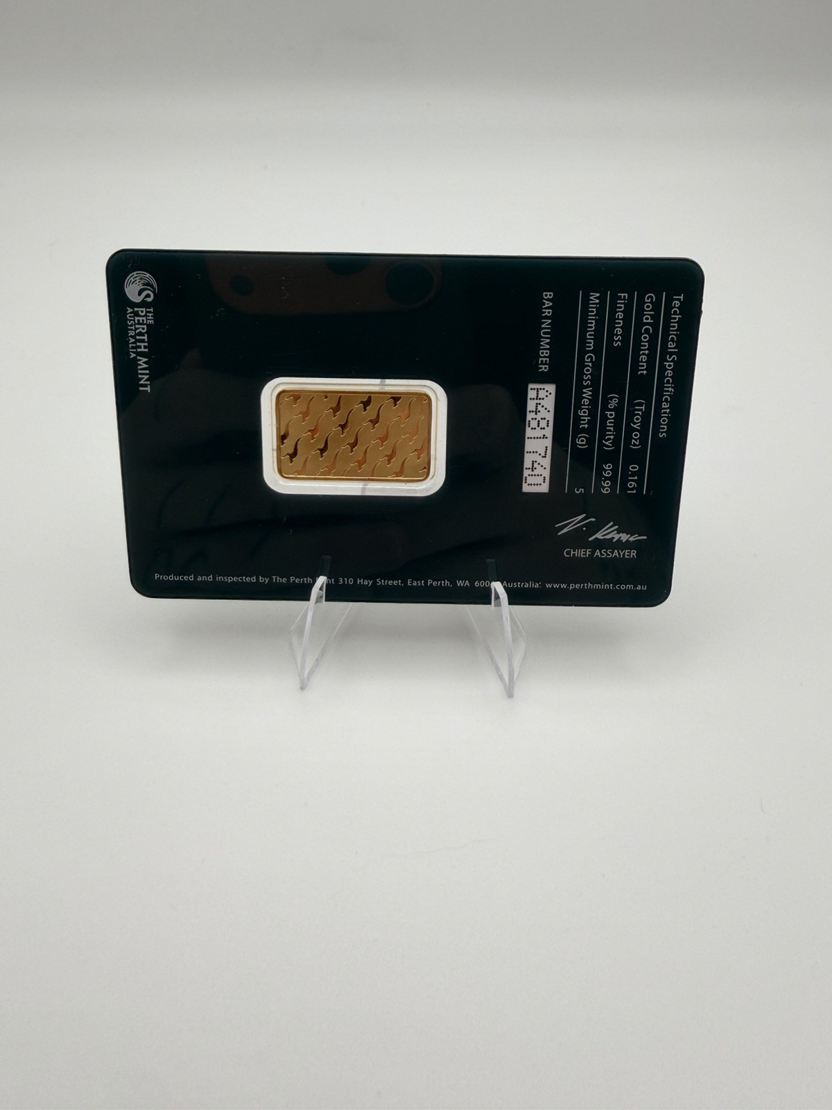 5 Gram Gold Bar Perth Mint Australia Pure 999.9 Fine Gold Bullion In Assay