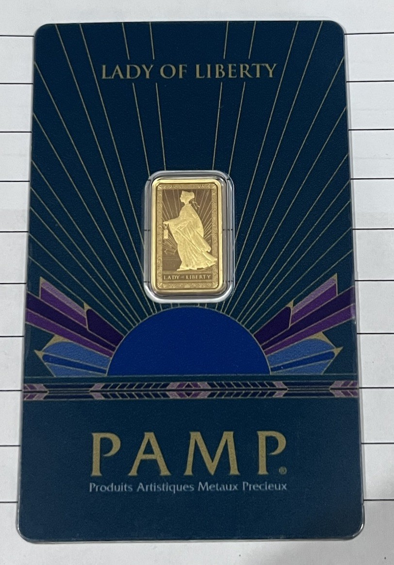 2.5 gram Gold Bar – PAMP Suisse Lady of Liberty (In Assay)