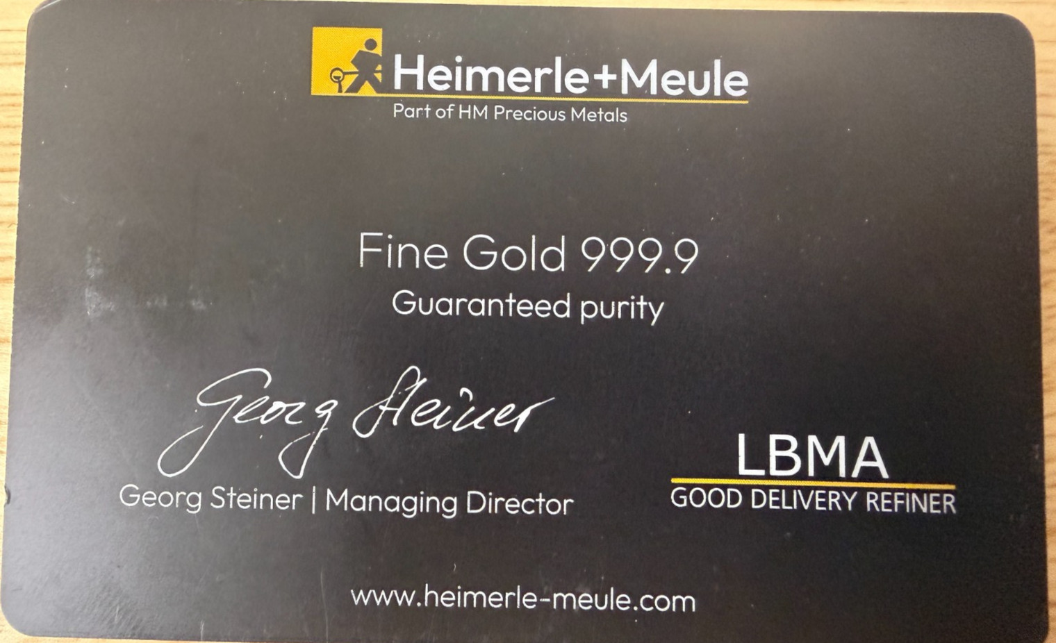 🔥 Heimerle + Meule 1/100 oz .9999 Gold Bar (0.311g) Secain Assay Card Germany
