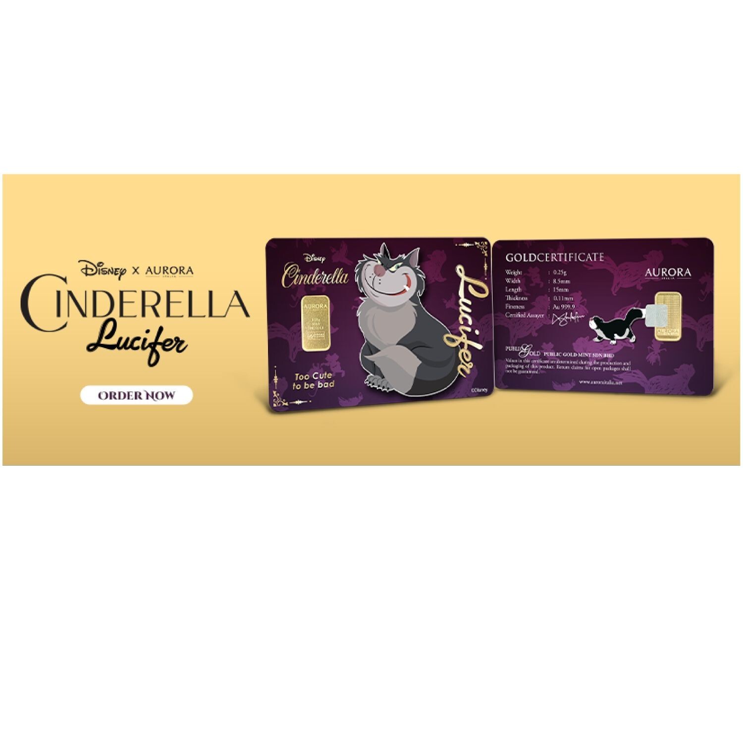 The Cinderella Lucifer Limited Edition Gold Bar 0.25gram 999.9 FreeShip