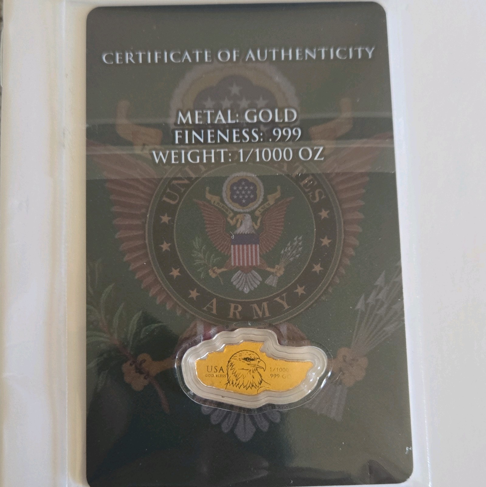 U.S. Army Tank Shaped 1/1000 oz Gold Coin in Card (9,999 Mintage)