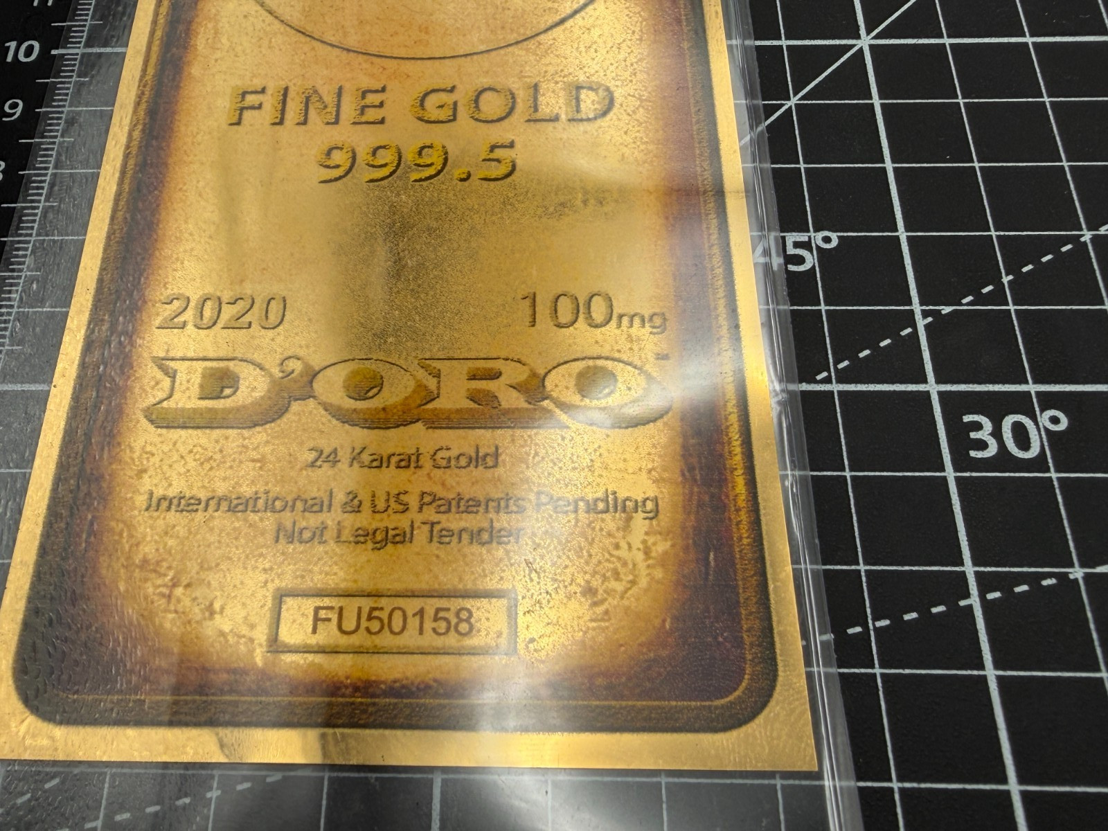 2020 Gold Bar D’ORO .1g 24K Aurum Gold Note 100mg